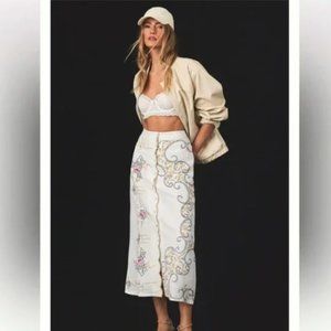 NWT Anthropologie White Scalloped Embroidered Midi Skirt